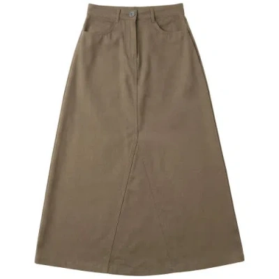 Faves Mineral Wash Godet Panel Front Zip Maxi Skirt In Brown