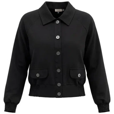 Faves Smocked Button-front Raglan Bomber Jacket In Black