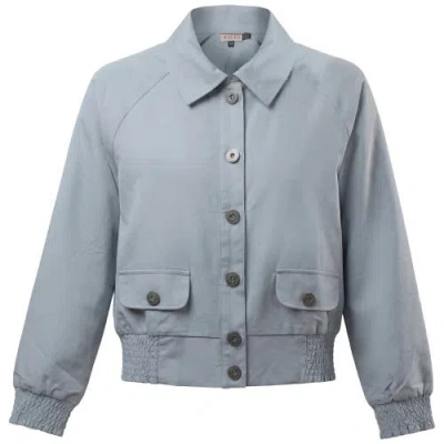 Faves Smocked Button-front Raglan Bomber Jacket In Blue