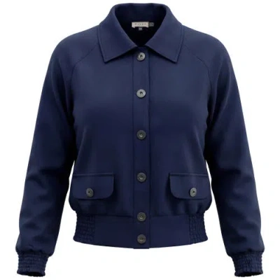 Faves Smocked Button-front Raglan Bomber Jacket In Blue