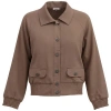 Faves Smocked Button-front Raglan Bomber Jacket In Brown