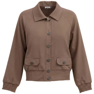Faves Smocked Button-front Raglan Bomber Jacket In Brown