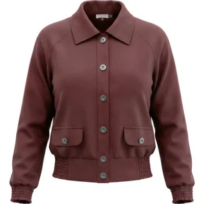 Faves Smocked Button-front Raglan Bomber Jacket In Burgundy