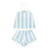 Favette Women's Blue / White Camisole Set Of Top & Shorts In Striped White & Light Blue In Silk In Blue/white