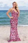 Faviana 11000 Long Formal Floral Sequin Evening Prom Dress In Pink