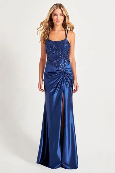 Faviana 11005 Fitted Long Formal Sequin Slit Prom Dress In Blue