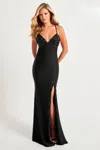 Faviana 11019 Fitted Long Formal Beaded Slit Prom Evening Dress In Black