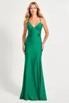 Faviana 11020 Beaded Long Slit Lace Formal Prom Dress In Green
