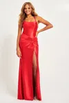 Faviana 11024 Long Formal Knot Slit Evening Prom Dress In Red