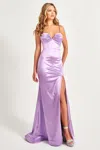 Faviana 11025 Long Prom Ruched Slit Formal Evening Dress In Purple