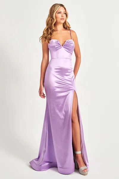 Faviana 11025 Long Prom Ruched Slit Formal Evening Dress In Purple
