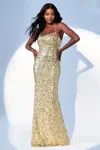 Faviana 11033 Long Formal Sequin Metallic Prom Dress In Gold