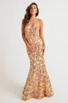 Faviana 11036 Sequin Long Formal Floral Mermaid Prom Dress In Neutral