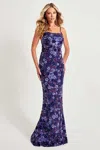 Faviana 11037 Long Formal Evening Sequin Floral Prom Dress In Purple