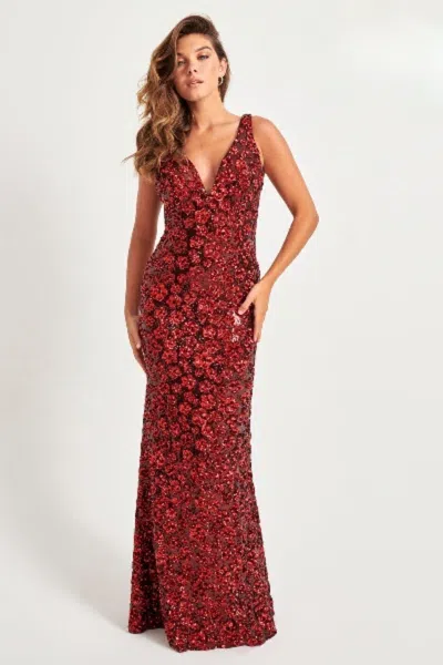 Faviana 11038 Sequin Long Formal Floral Pattern Evening Prom Dress In Multi