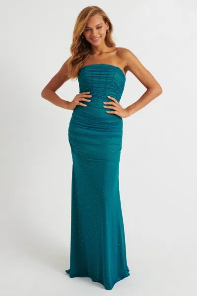 Faviana 11040 Long Prom Fitted Ruched Formal Beaded Dress In Green