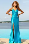 Faviana 11051 Long Formal Slit Evening Prom Dress In Blue