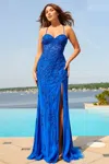 Faviana 11054 Long Formal Lace Applique Prom Dress In Blue