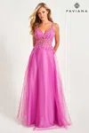 Faviana 11055 Long Lace Formal Prom A Line Dress In Pink