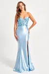 Faviana 11060 Long Fitted Formal Sequin Applique Prom Dress In Blue