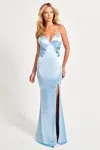Faviana 11062 Fitted Long Formal Slit Beaded Applique Prom Dress In Blue