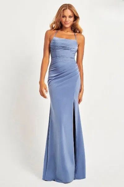 Faviana 11064 Fitted Long Formal Prom Slit Pleated Dress In Blue