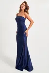 Faviana 11071 Long Formal Fitted Slit Evening Prom Dress In Blue