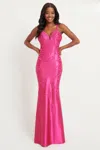 Faviana 11082 Prom Long Fitted Lace Applique Formal Dress In Pink