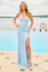 Faviana 11084 Long Prom Beaded Slit Formal Dress In Blue
