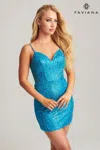 Faviana 11106 Fitted Homecoming Beaded Applique Cocktail Dress In Blue