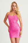Faviana 11116 Homecoming Fitted Short Sequin Applique Cocktail Dress In Pink