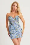 Faviana 11126 Short Floral Beaded Applique Homecoming Fitted Dress In Blue