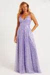 Faviana 11203 Prom A Line Long Formal Sequin Pocket Dress In Purple