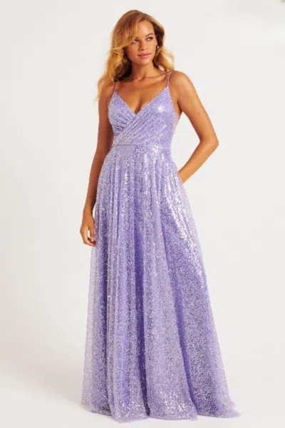 Faviana 11203 Prom A Line Long Formal Sequin Pocket Dress In Purple