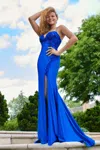 Faviana 11206 Long Formal Beaded Applique Prom Dress In Blue