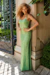 Faviana 11219 Prom Beaded Long Formal Applique Slit Dress In Green
