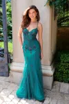 Faviana 11227 Long Formal Beaded Lace Prom Dress In Blue