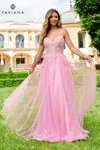 Faviana 11230 Long Formal A Line Corset Floral Applique Prom Dress In Pink