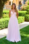 Faviana 11232 Beaded A Line Long Formal Prom Dress In Pink