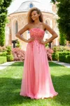 Faviana 11233 A Line Corset Long Beaded Applique Prom Dress In Pink