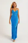 Faviana 11242 Beaded Long Slit Formal Fitted Prom Dress In Blue