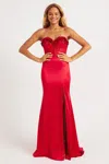 Faviana 11248 Long Fitted Corset Slit Formal Prom Dress In Red