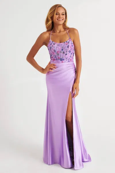 Faviana 11252 Long Formal Beaded Applique Corset Prom Dress In Purple