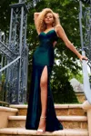Faviana 11253 Long Prom Beaded Slit Lace Formal Dress In Green