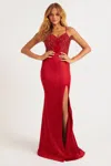 Faviana 11256 Fitted Slit Long Formal Beaded Prom Dress In Red