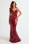 Faviana 11261 Long Formal Fitted Sequin Prom Dress In Red