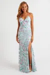 Faviana 11263 Long Floral Beaded Formal Prom Dress In Blue