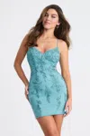 Faviana 11303 Short Fitted Homecoming Beaded Lace Cocktail Dress In Blue