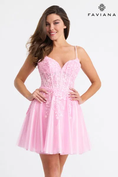 Faviana 11305 Short Beaded Corset A Line Homecoming Cocktail Dress In Pink