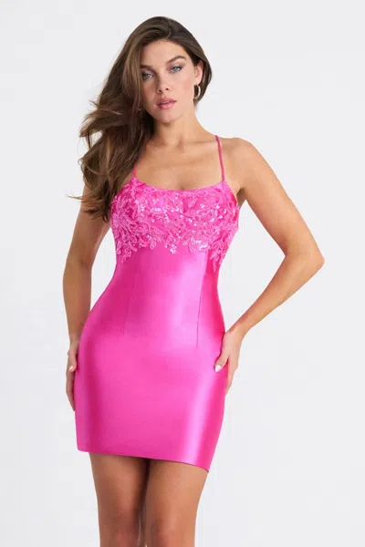 Faviana 11309 Short Fitted Sequin Applique Cocktail Dress In Pink